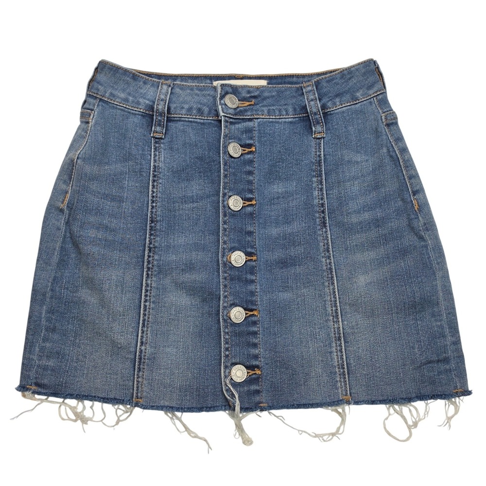 PacSun Los Angeles Denim Mini‎ Skirt Size 23 Button Front Raw Hem Blue Y2K